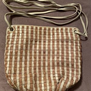 Tan and Cream Leather Woven Shoulder Bag *See Description*